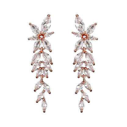 RAKOL European and American fashion trend full-set maressee zircon petal earrings with a super fairy-like elegance long tassel studs