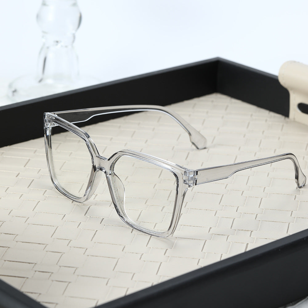 Large frame retro flat mirror, female face, small glasses, full frame, irregular lens, transparent frame, male tide anti-blue light