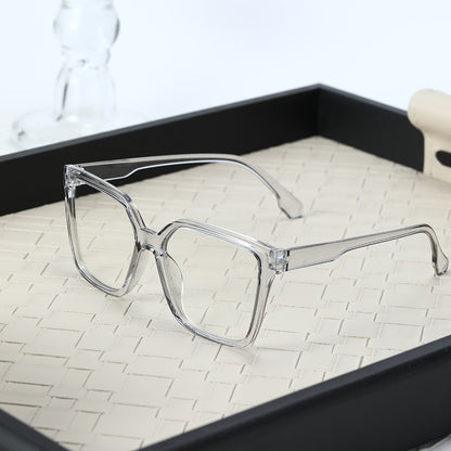 Large frame retro flat mirror, female face, small glasses, full frame, irregular lens, transparent frame, male tide anti-blue light