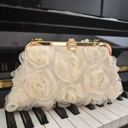 Saco de banquete de flores tridimensional pérola mão-a-mão saco de cadeia cruzada versão coreana feminina de moda bolsa doce e gentil