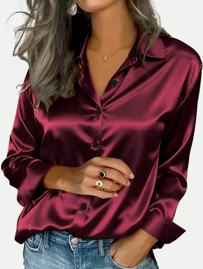 Amazon women's shiny color sponge shirt, elegant and commuting, suitable for long-sleeve versatile wear in spring and autumn