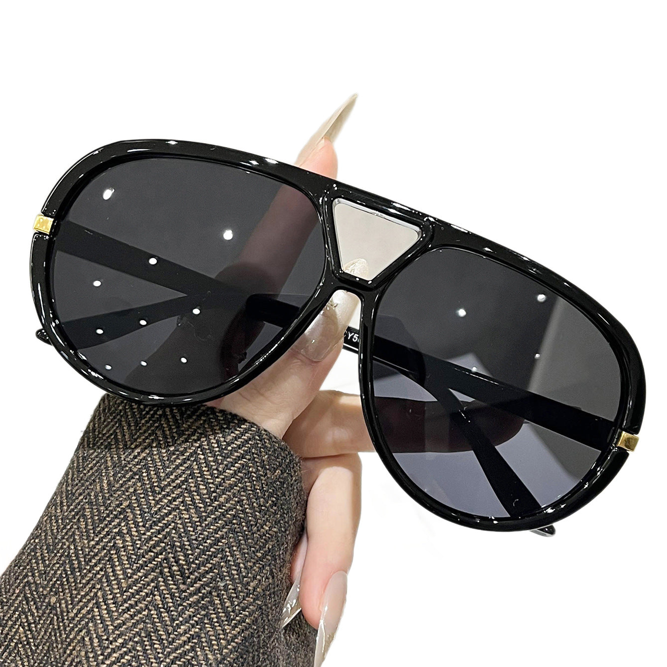 Large Frame Pilot Sunglasses for Women, New European and American Dual-Beam Personalized Sunglasses, Street Style Versatile Sun Protection Sunglasses