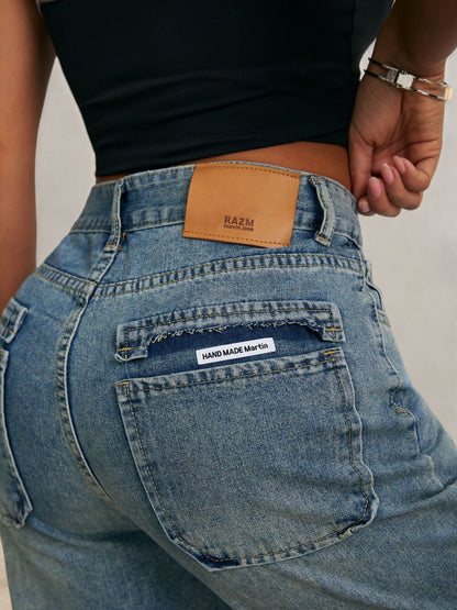 Retro Korean wide-leg jeans women's autumn and winter high-waisted loose slimming straight-leg long pants European and American street style