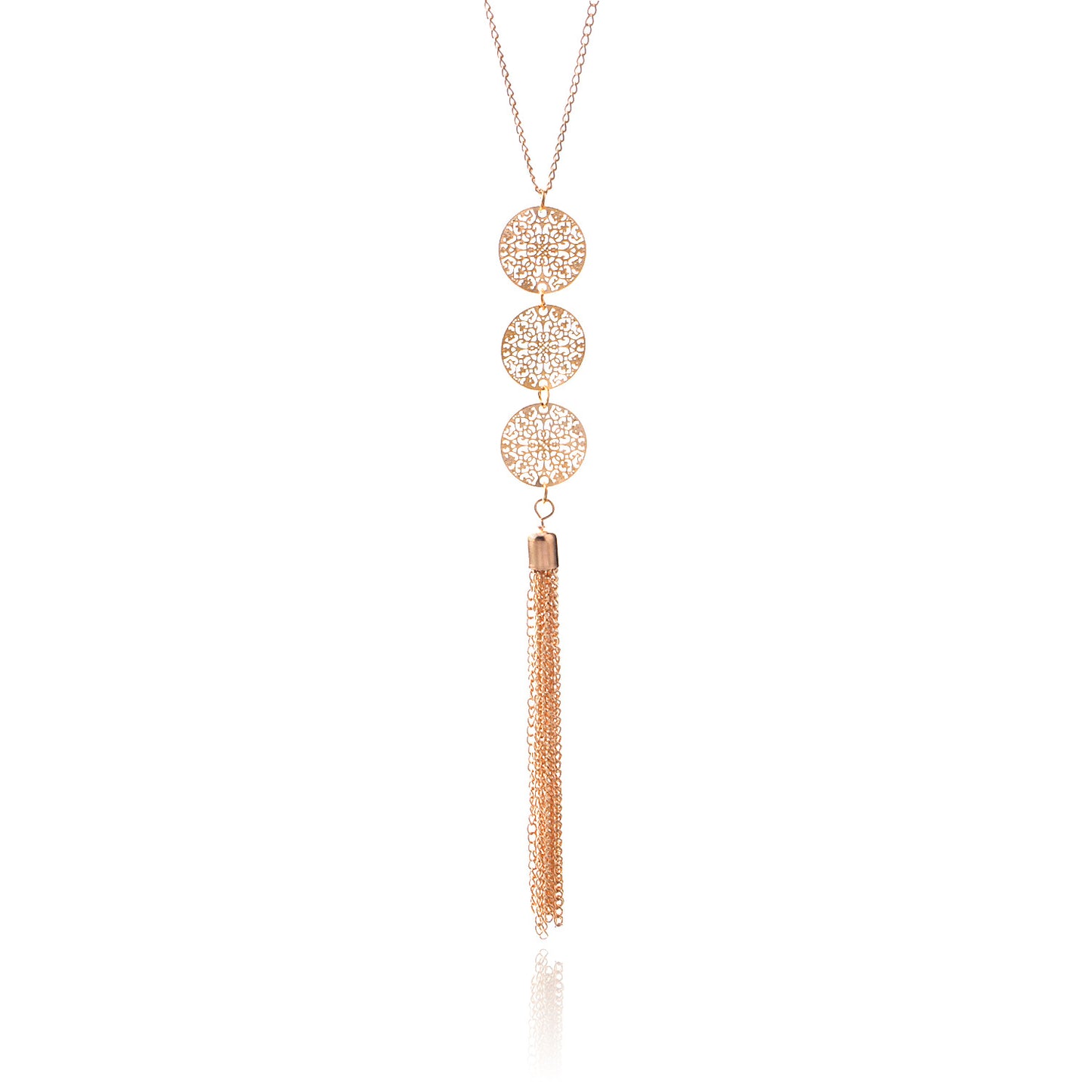 Cross-border ornaments vintage cut-out discs geometric round tassel pendant necklace women