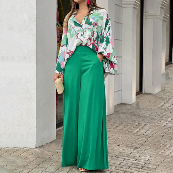European and American clothing Amazon 2026 printed shirt long sleeve INS style temperament trousers fashion winter outfit set