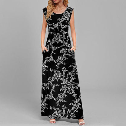 2025 Summer Amazon Cross-border European and American Clothing Elegant and fashionable solid color V-neck sleeveless long skirt dress