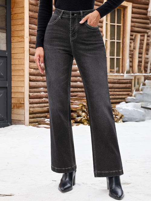 European and American cross-border foreign trade women's jeans, black and gray fashionable minimalist slim straight-leg denim pants for women, JEANS