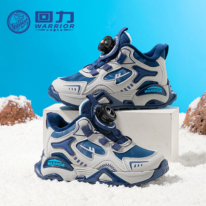 Huili's new color-blocked leather fleece sneakers, high-appearance, outdoor comfortable casual shoes, versatile fashionable children's cotton shoes