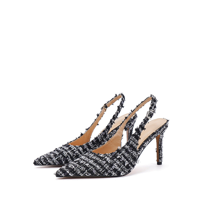 Small fragrance wind pointed toe shallow toe back air sandals women's 2026 new thin heel rubber sole spring and autumn fashion boutique