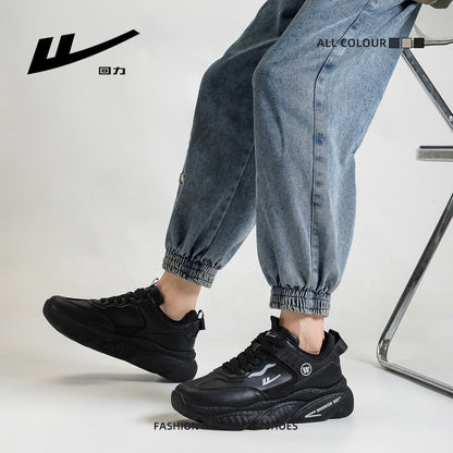 Pull-back solid leather platform shoes low top calm autumn black shoes easy to put on and take off breathable sneakers men's wholesale