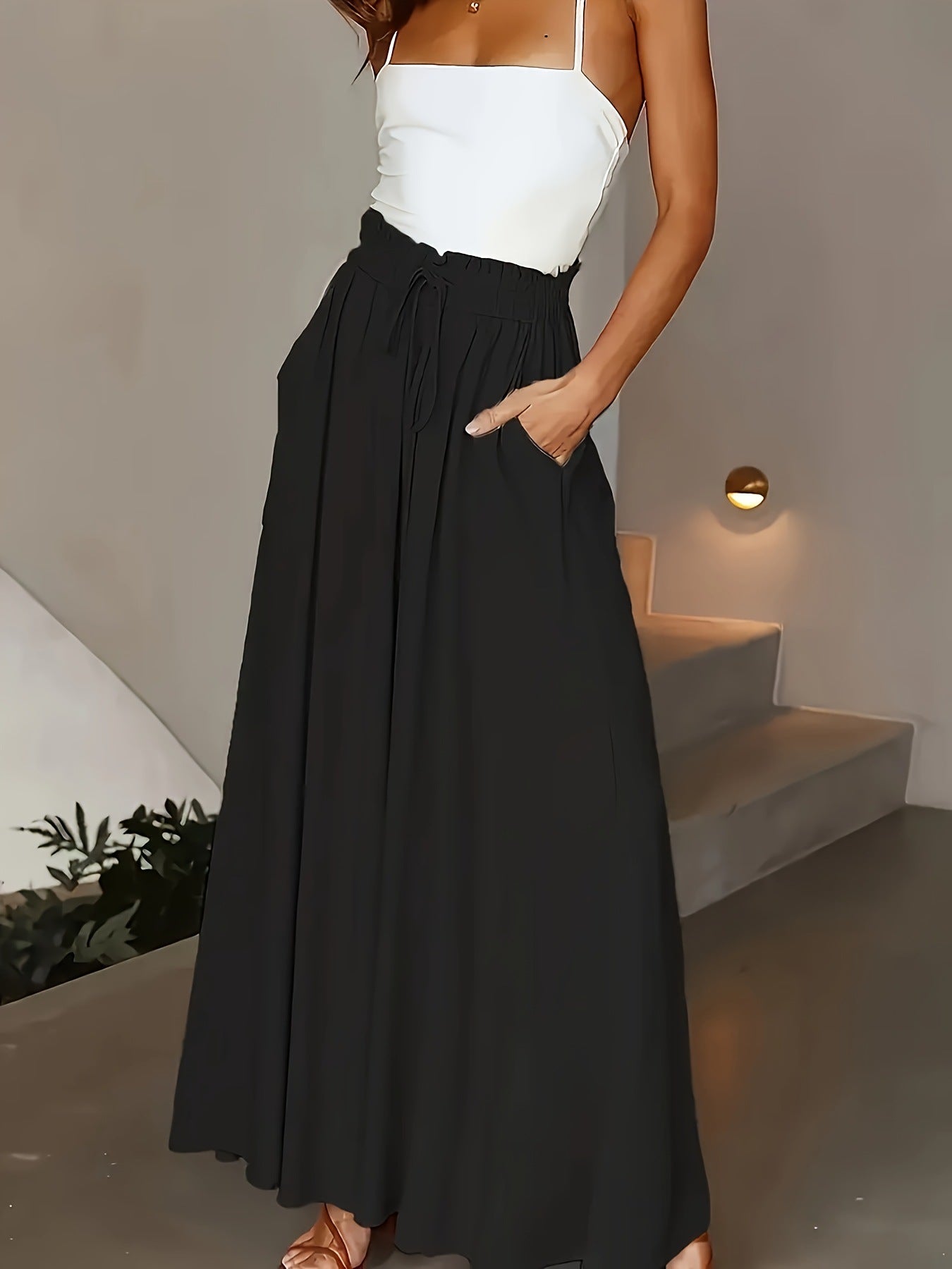 European and American cross-border independent station women's new solid loose plain casual elastic wide-leg flared pants