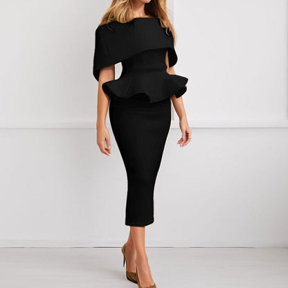 2026 spring new European and American cross-border Amazon solid color slim fashion temperament skirt set slimming and covering buttocks 661