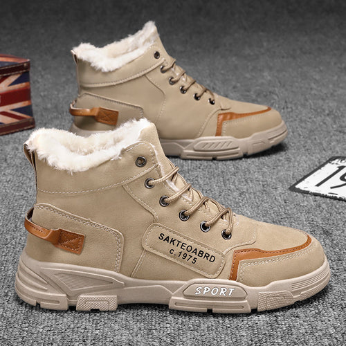 2021 men's winter fleece-lined thickened snow boots, high-top Martin boots, waterproof and non-slip men's cotton shoes, warm boots
