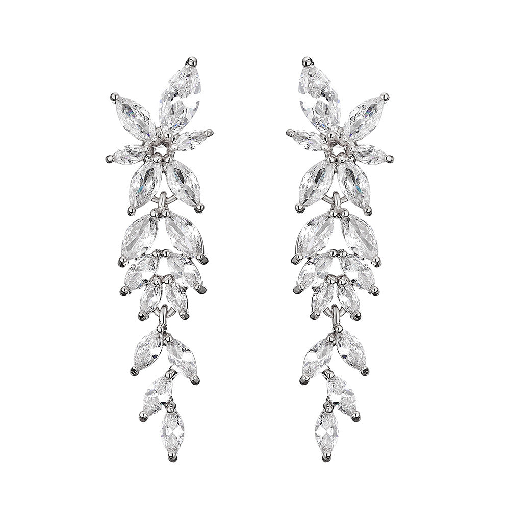 RAKOL European and American fashion trend full-set maressee zircon petal earrings with a super fairy-like elegance long tassel studs