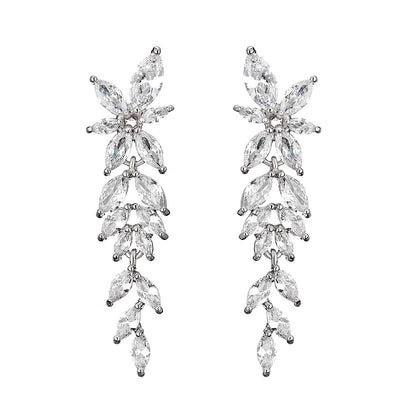 RAKOL European and American fashion trend full-set maressee zircon petal earrings with a super fairy-like elegance long tassel studs