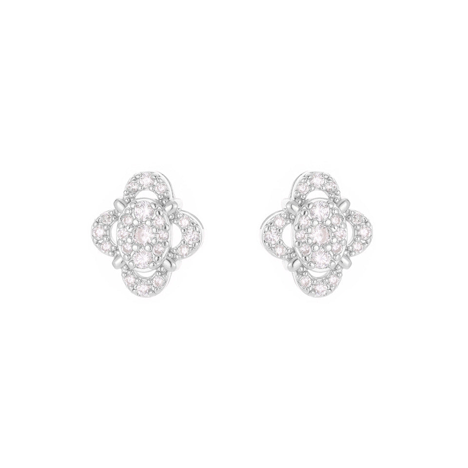 RAKOL Niche Design, Exquisite Hollow-Out Zircon Floral Earrings, Light Luxury Style Studs, Compact and Versatile Earrings