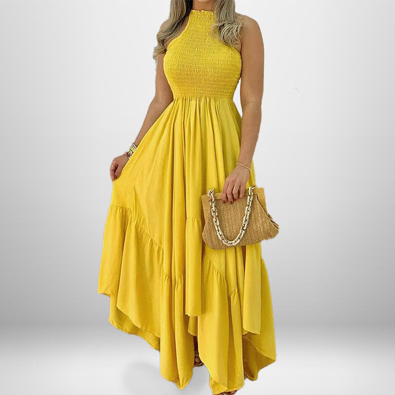 2025 spring cross-border European and American foreign trade women's clothing Amazon's new sleeveless solid color temperament fashion big swing dress