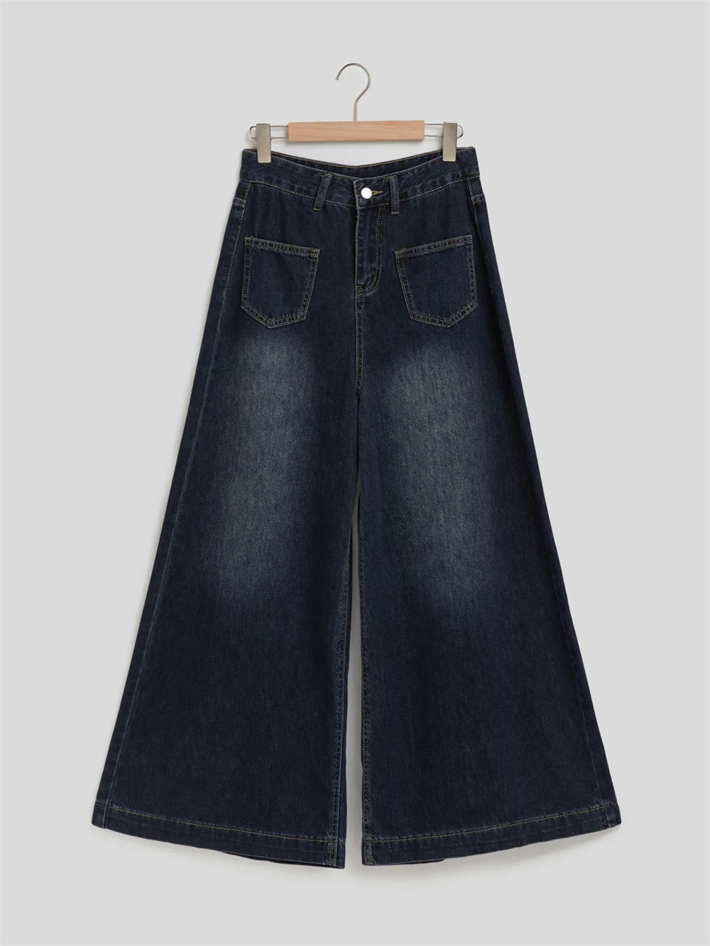 Independent Station European and American Foreign Trade Denim Women's Fashion Drape Loose High-Waist Wide-Leg Jeans for Women