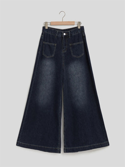 Independent Station European and American Foreign Trade Denim Women's Fashion Drape Loose High-Waist Wide-Leg Jeans for Women