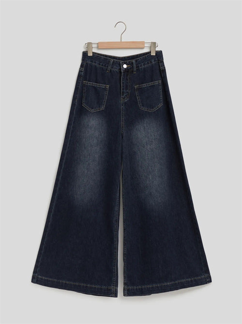 Independent Station European and American Foreign Trade Denim Women's Fashion Drape Loose High-Waist Wide-Leg Jeans for Women