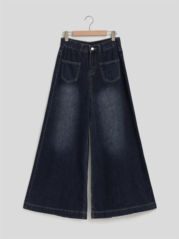 Independent Station European and American Foreign Trade Denim Women's Fashion Drape Loose High-Waist Wide-Leg Jeans for Women