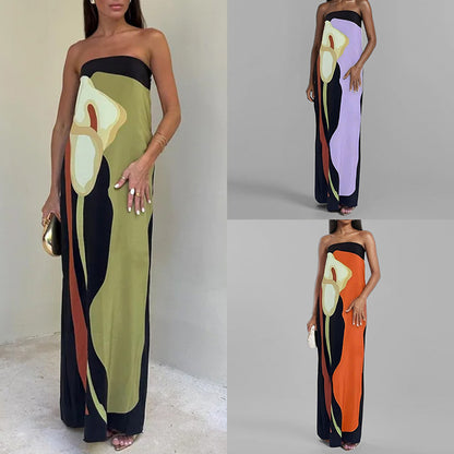 2026 independent station new European and American fashion sleeveless off-the-shoulder avant-garde sexy backless printed European and American dress