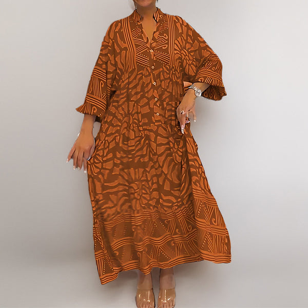 2025 Spring New European and American Cross-border Women's Temperament Commuting Fashion Women's Printed Loose Plus Size Dress Women