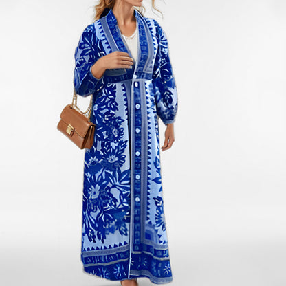 Spring 2026 cross-border European and American cross-border retro temperament elegant personality fashion V-neck printed dress