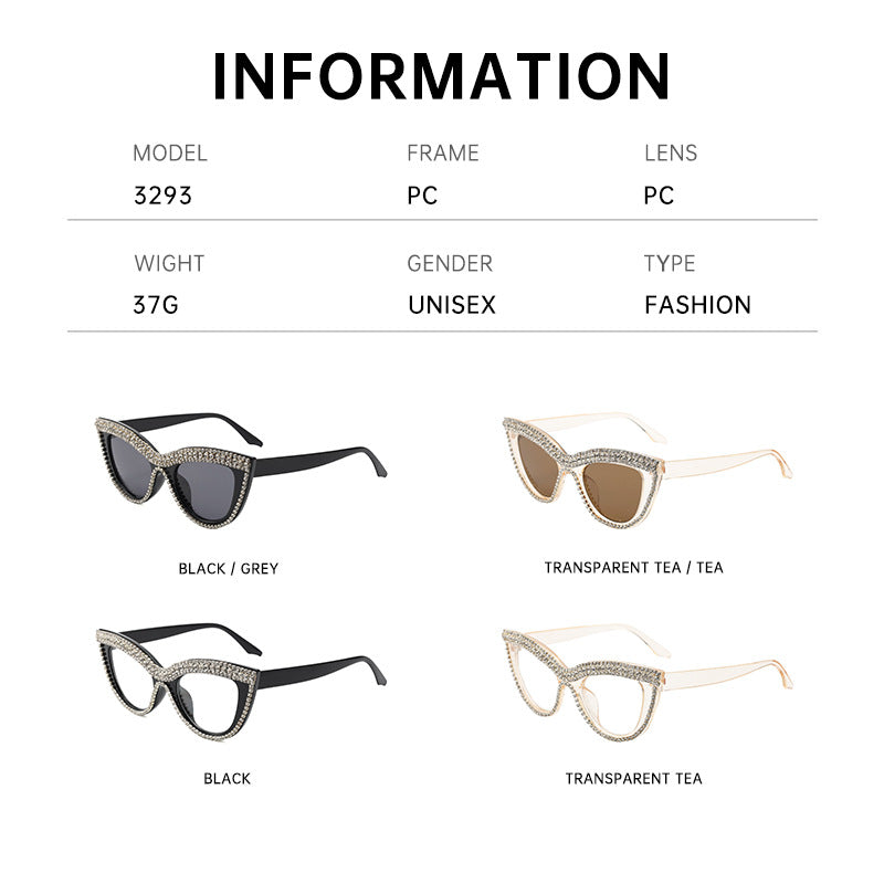Cat-eye diamond-studded sunglasses, new fashion party glasses, Chanel-style personalized shape-style sunglasses for women, high-end feel