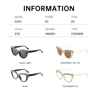 Cat-eye diamond-studded sunglasses, new fashion party glasses, Chanel-style personalized shape-style sunglasses for women, high-end feel