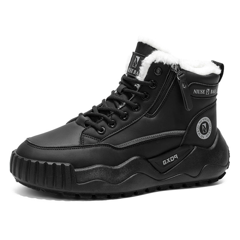 2025 Autumn/Winter New Men's Winter Thick-Soled Men's Shoes, Fleece-Lined Thickened Warm Cotton Shoes, Northeast Cold-Resistant Mid-Top Men's Boots