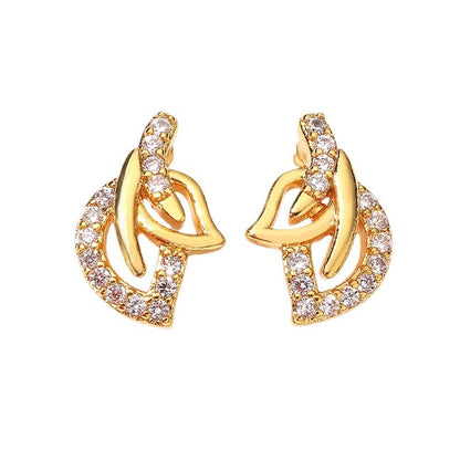 RAKOL Korean Style Simple Fashion Leaf Stud Earrings Copper Plated AAA Zircon Earrings Internet Celebrity Trendy Geometric Earrings for Women