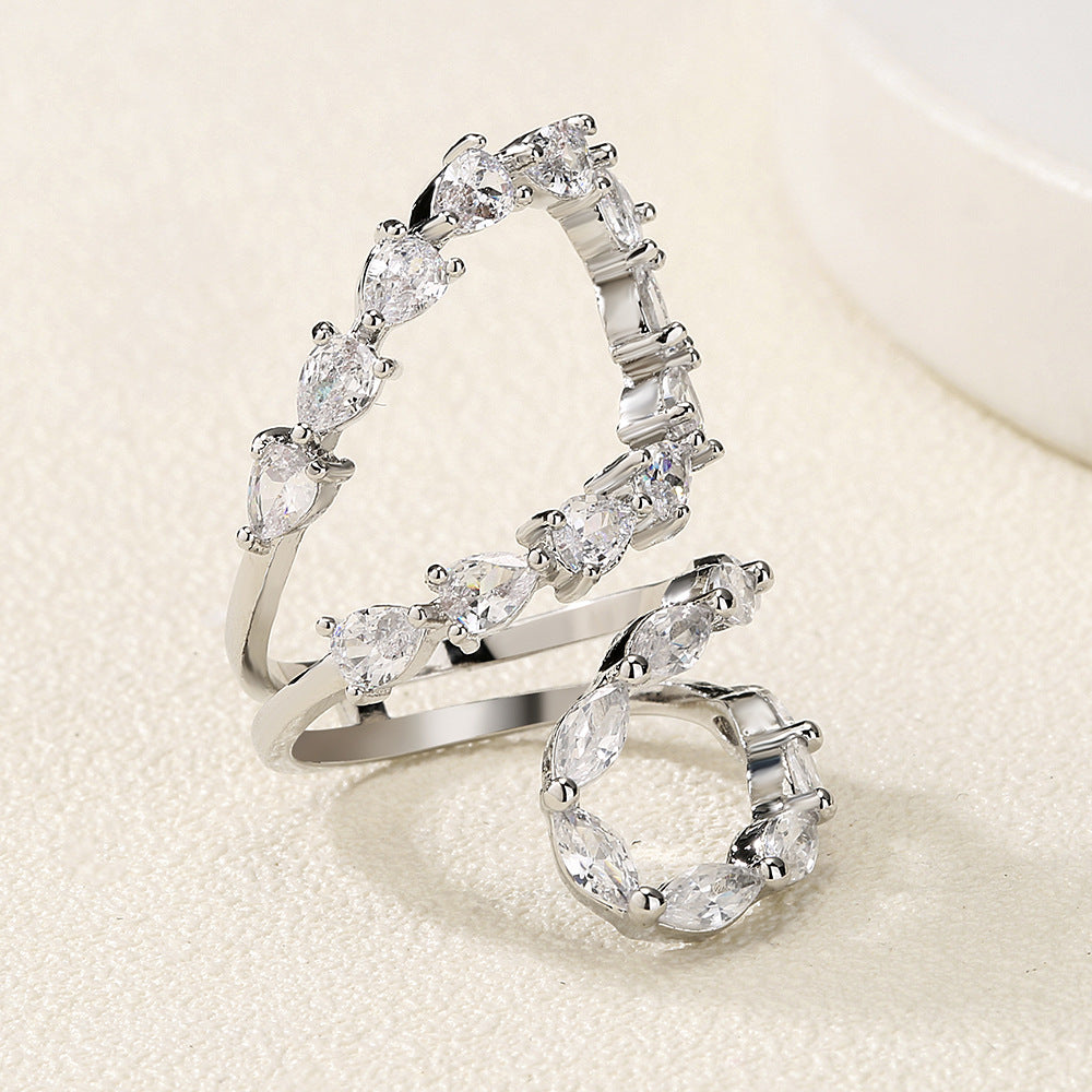 Real gold electroplating diamond setting sugar opening ring light luxury high-end index ring fashion versatile commuter hand jewelry wholesale