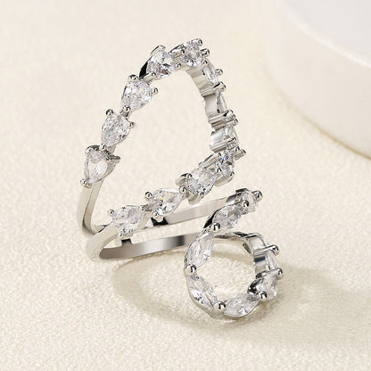 Real gold electroplating diamond setting sugar opening ring light luxury high-end index ring fashion versatile commuter hand jewelry wholesale