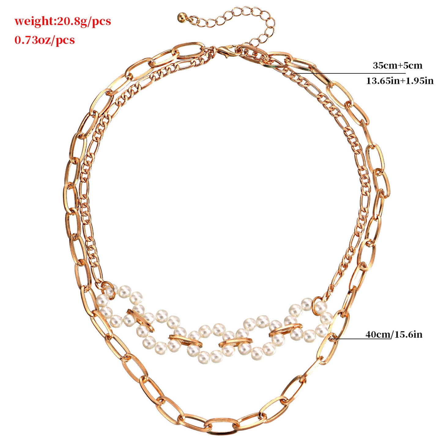 European and American cross-border jewelry, double-layer paper clip, slub chain, pearl flower necklace, women's ins-style anchor necklace