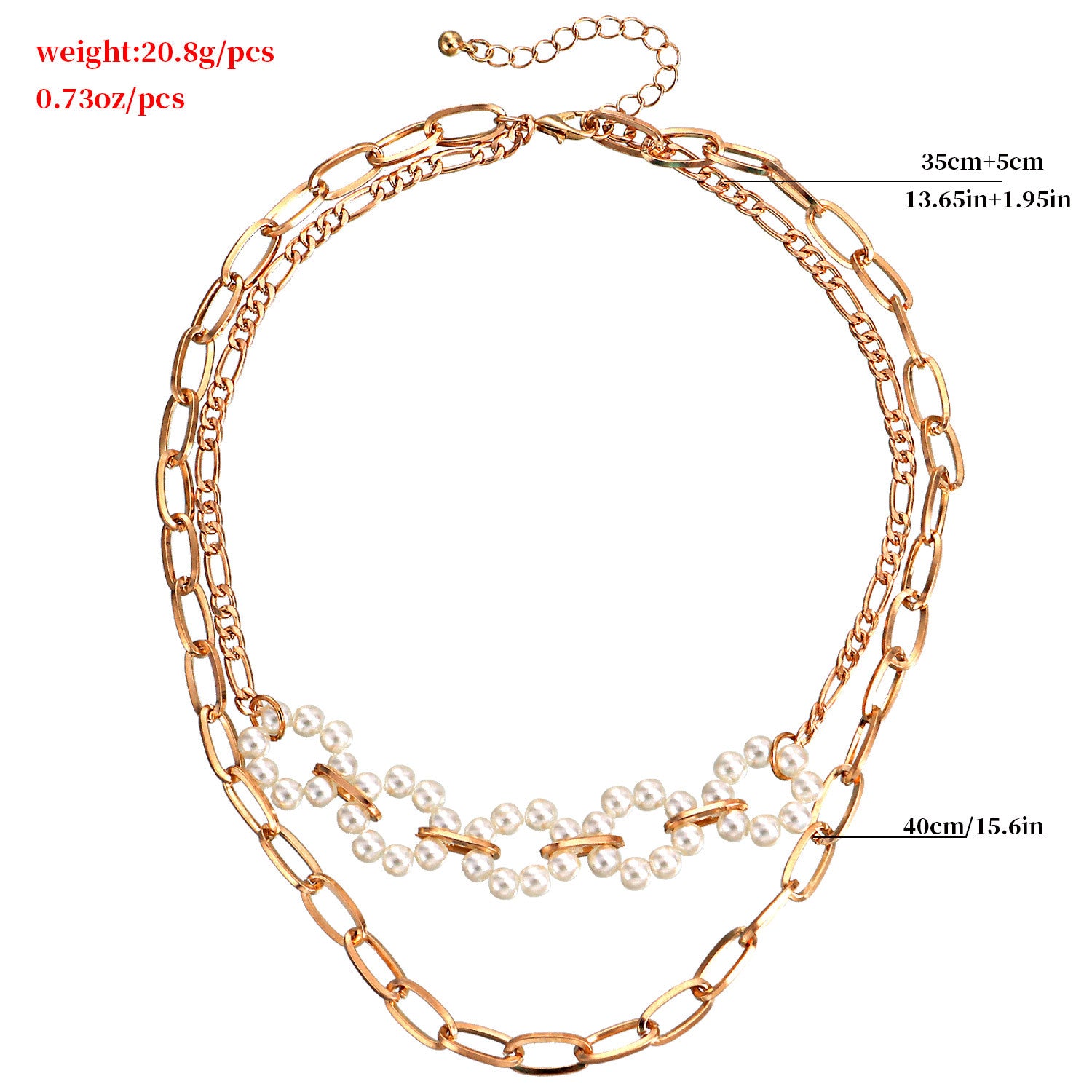 European and American cross-border jewelry, double-layer paper clip, slub chain, pearl flower necklace, women's ins-style anchor necklace