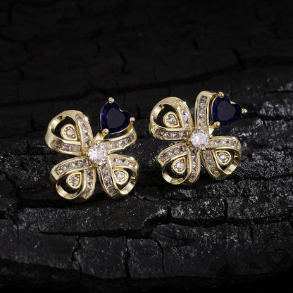 The new Baojiayong blooming flower bracelet plated with 18K gold floral blue diamond-set simple and sophisticated fashion women's set