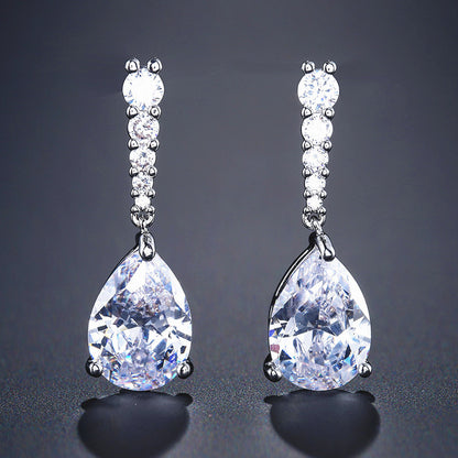 The beauty of simplicity bridal zircon earrings ultra flash Korean high-end sense light luxury temperament wedding dress earrings wholesale