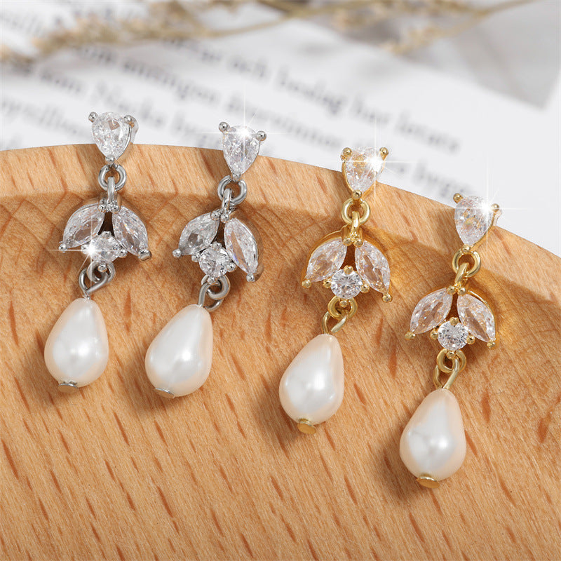 RAKOL cross-border bestseller light luxury bridal earrings, high-end earrings, exquisite fashion pearl AAA zircon earrings for women