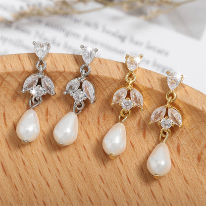 RAKOL cross-border bestseller light luxury bridal earrings, high-end earrings, exquisite fashion pearl AAA zircon earrings for women