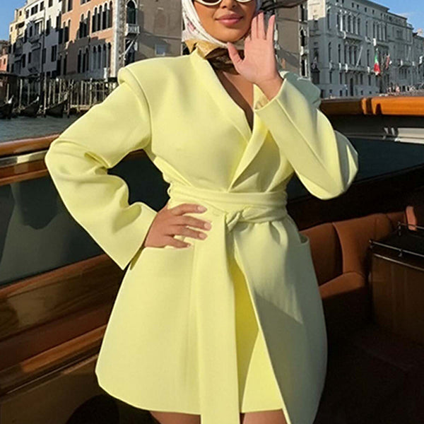 2026 spring new cross-border European and beautiful fashion versatile lapel long sleeve lace-up loose blazer - view 2 | Ciaura