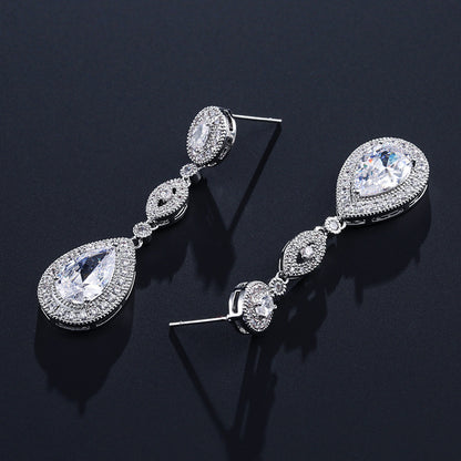 RAKOL European and American Classic Vintage Long Water Drop Zircon Earrings Feminine Bridal Banquet Dress Wedding Dress Earrings