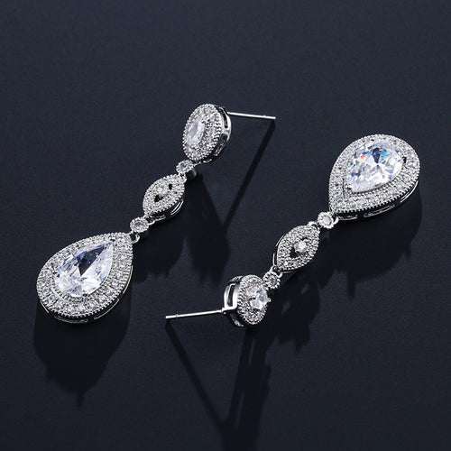 RAKOL European and American Classic Vintage Long Water Drop Zircon Earrings Feminine Bridal Banquet Dress Wedding Dress Earrings
