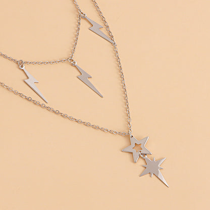 Lightning stars stacked multi-layer necklaces European and American new products simple tassel trend clavicle chain set necklace women's accessories