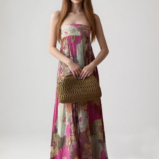 Cross-border 2025 Summer Amazon New European and American Fashion Printed Suspender Sexy Bandeau Long Dress