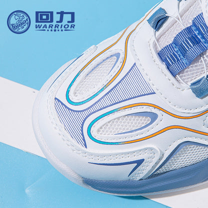 Red boys' button-down shoes, cool leather plus net badminton shoes, autumn new pull-back children's shoes, indoor sports shoes