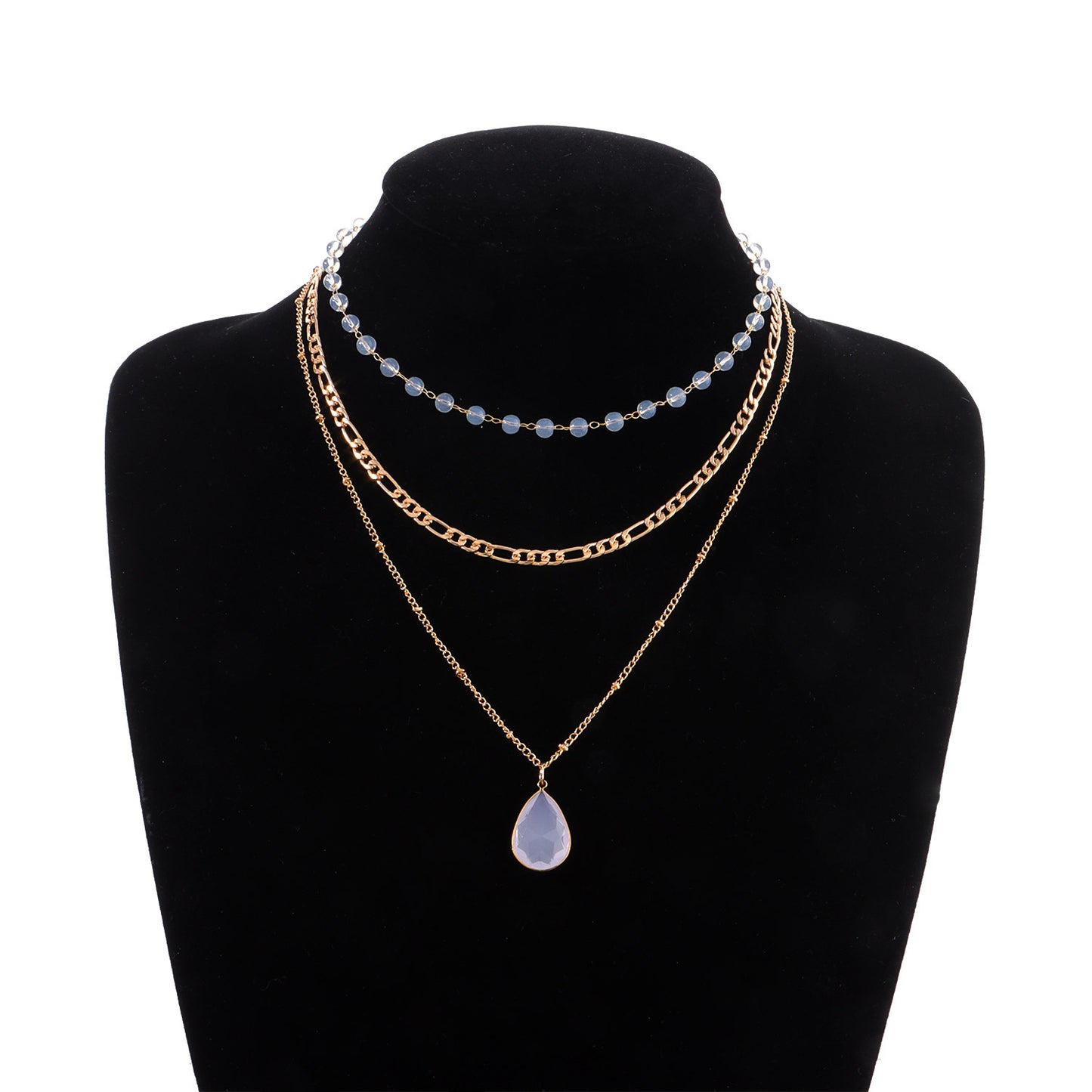 European and American cross-border jewelry multi-element protein bead crystal pendant necklace fashion three-to-one chain drop necklace