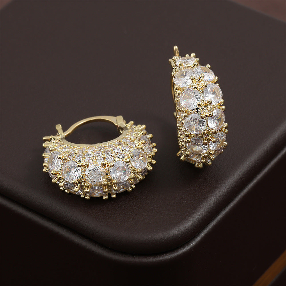 Personality, fashion, light luxury earrings, versatile, high-end earrings, Korean version, new zircon bag, temperament, niche earrings