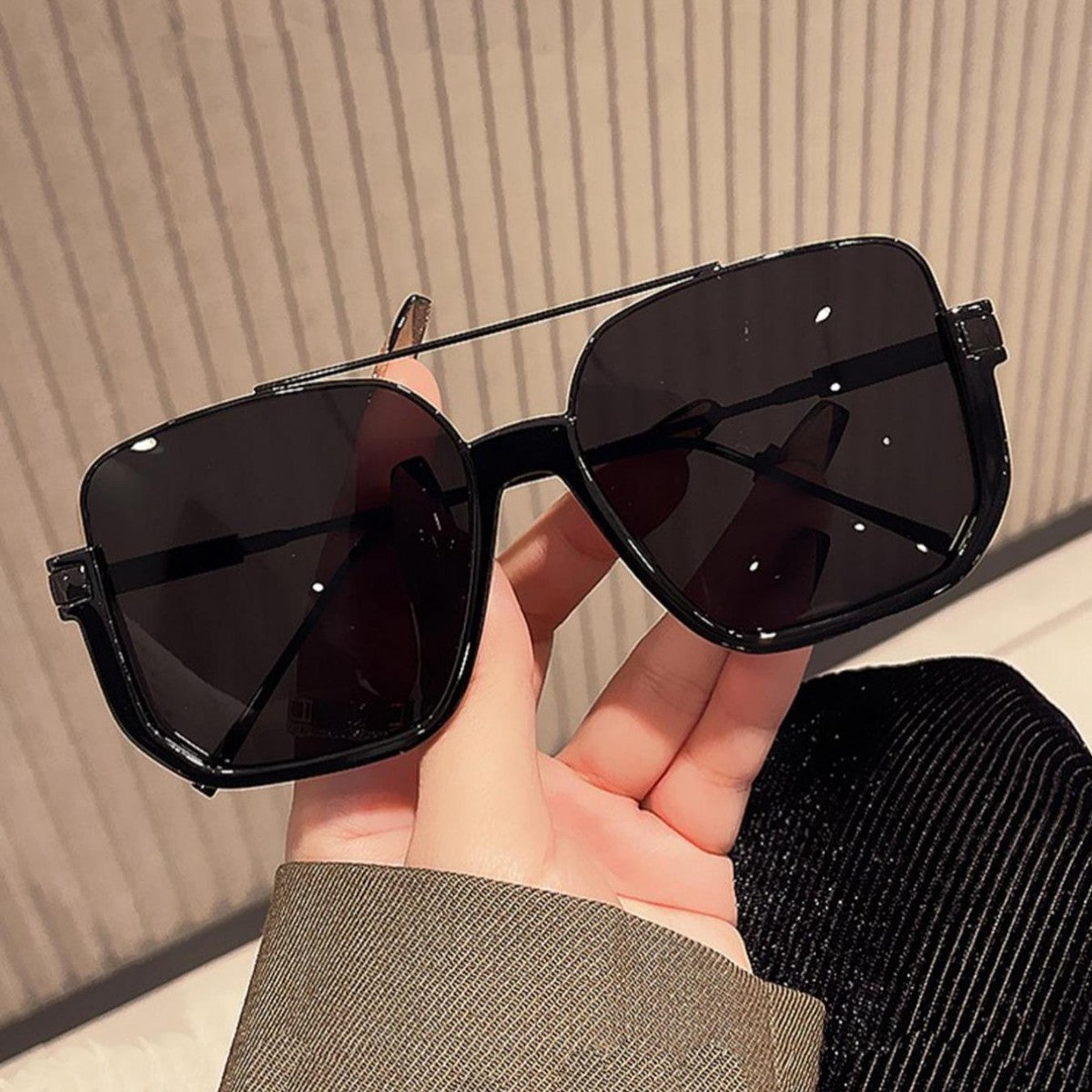 Vintage dual-beam sunglasses with a premium feel, European and American fashion pilot sunglasses, personalized sunglasses, UV protection