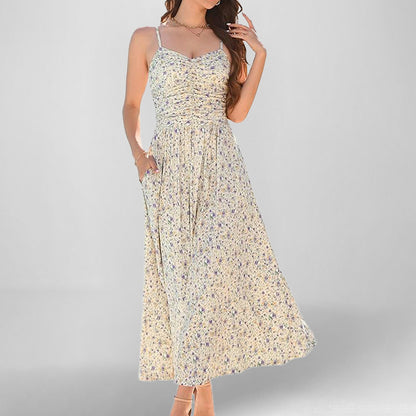 2025 European and American foreign trade cross-border women's clothing Amazon hot sale spaghetti strap floral print sexy slip dress